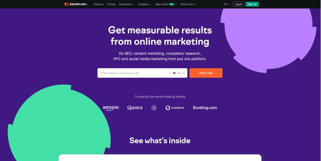 Semrush Home Page