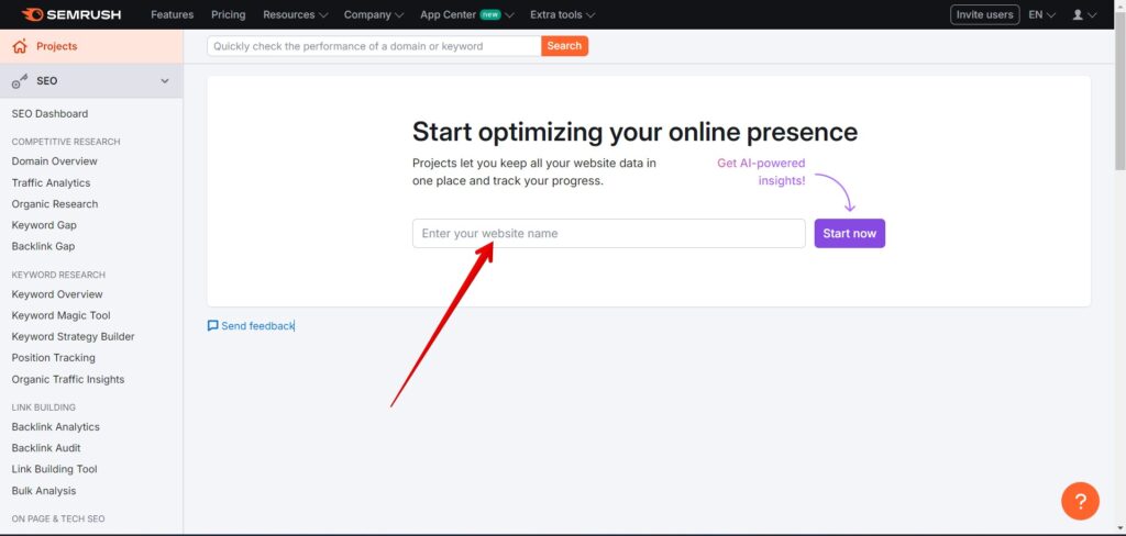 Semrush Add Projects